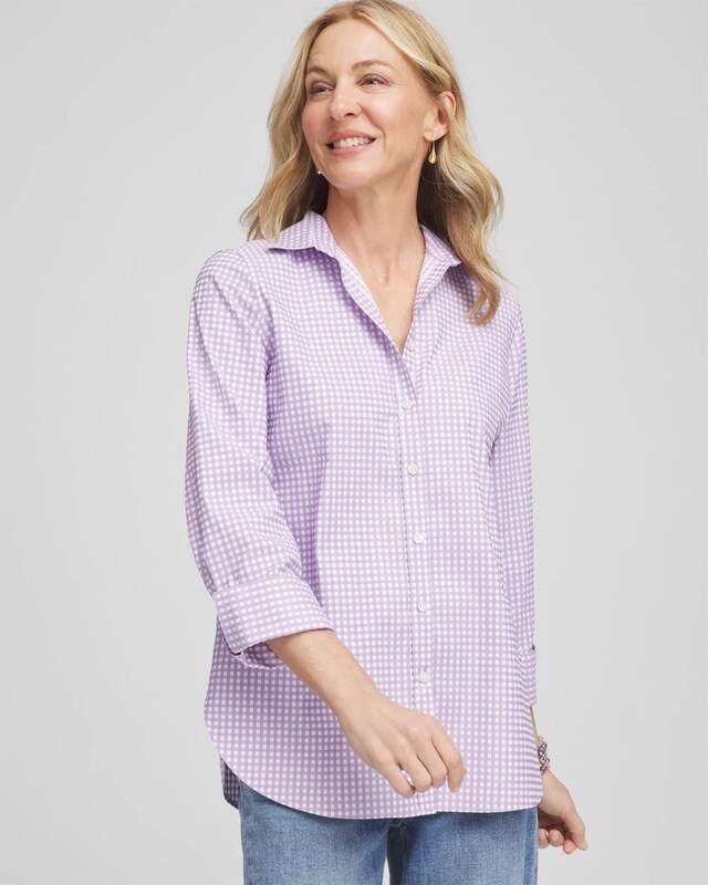 No Iron Gingham Sateen Shirt
